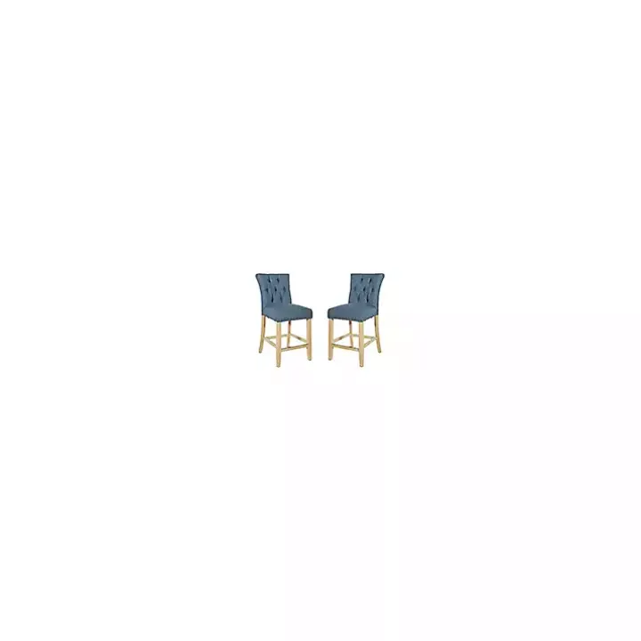 Indigo Tufted Nailhead Counter Stools, Set of 2