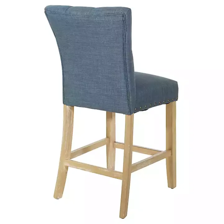 Indigo Tufted Nailhead Counter Stools, Set of 2