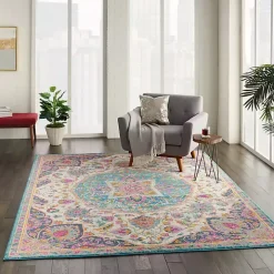 Ivory & Multi Floral Medallion Area Rug, 6x9