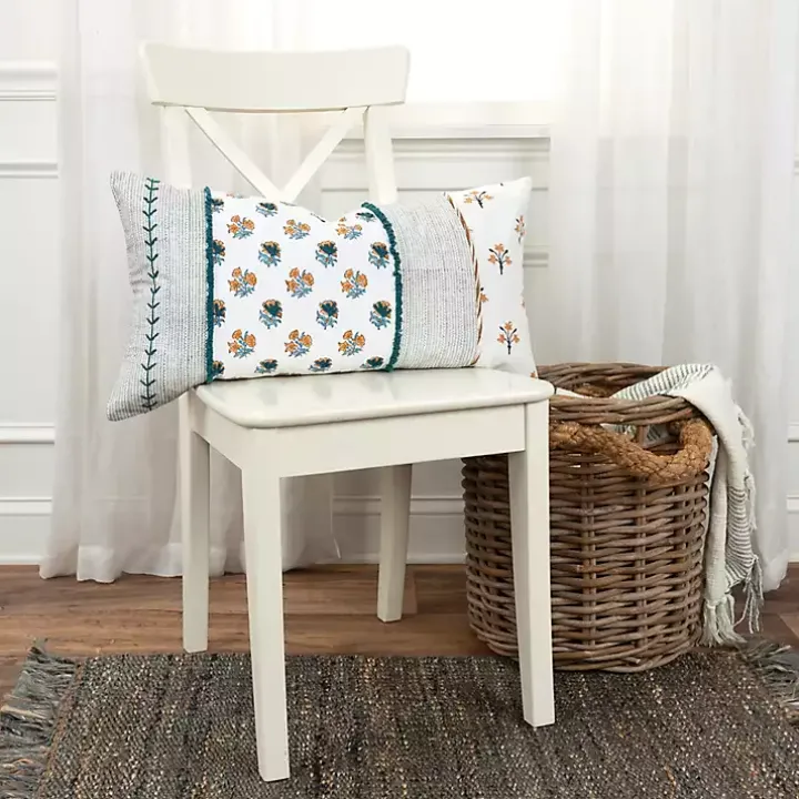 Ivory & Multicolor Botanical Lumbar Pillow