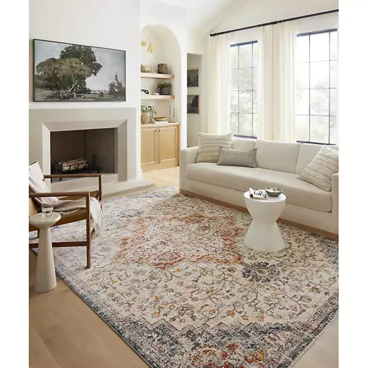 Ivory and Blue Bergamo Area Rug, 5x7