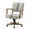 Ivory and Blue Stripe Natural Wood Office Chair