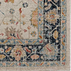Ivory and Blue Traditional Floral Area Rug, 5x7