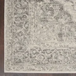 Ivory and Gray Oushak Medallion Runner, 2x7