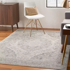 Ivory and Gray Oushak Medallion Area Rug, 5x7
