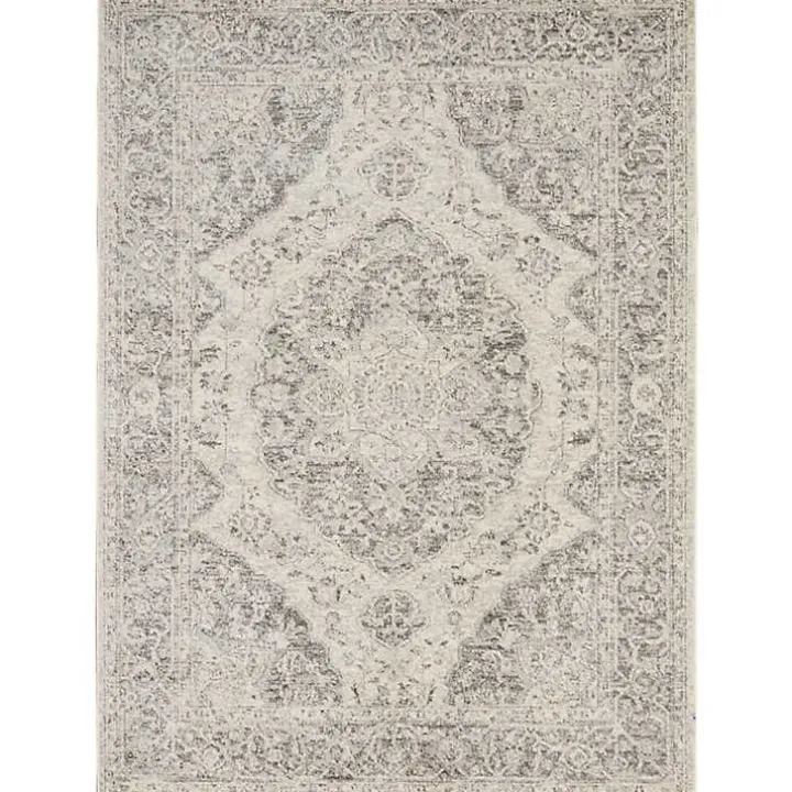 Ivory and Gray Oushak Medallion Area Rug, 6x9