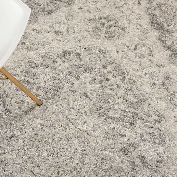 Ivory and Gray Oushak Medallion Area Rug, 6x9