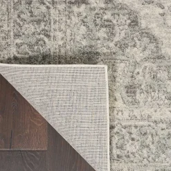 Ivory and Gray Oushak Medallion Area Rug, 7x10