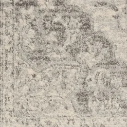 Ivory and Gray Oushak Medallion Area Rug, 7x10