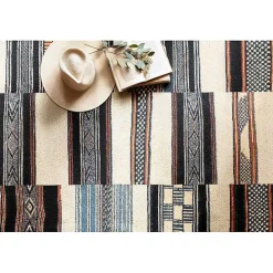 Ivory and Multicolored Tribal Outdoor Rug, 5x7