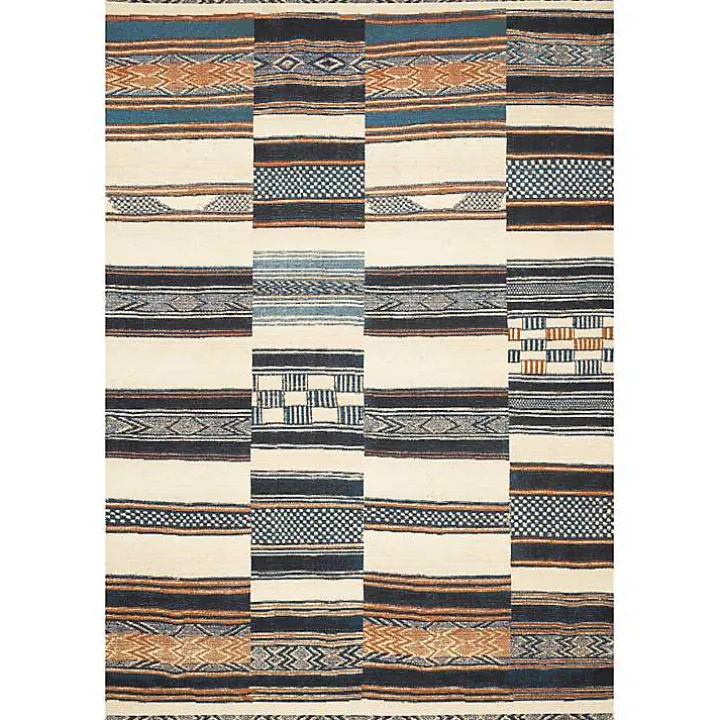Ivory and Multicolored Tribal Outdoor Rug, 6x9