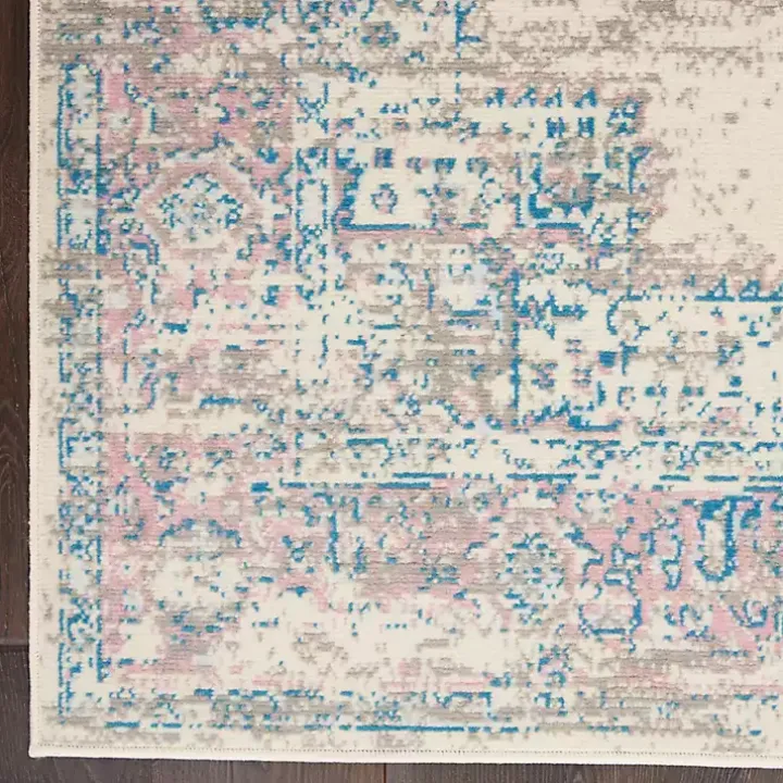 Ivory and Pink Central Medallion Area Rug, 5x7