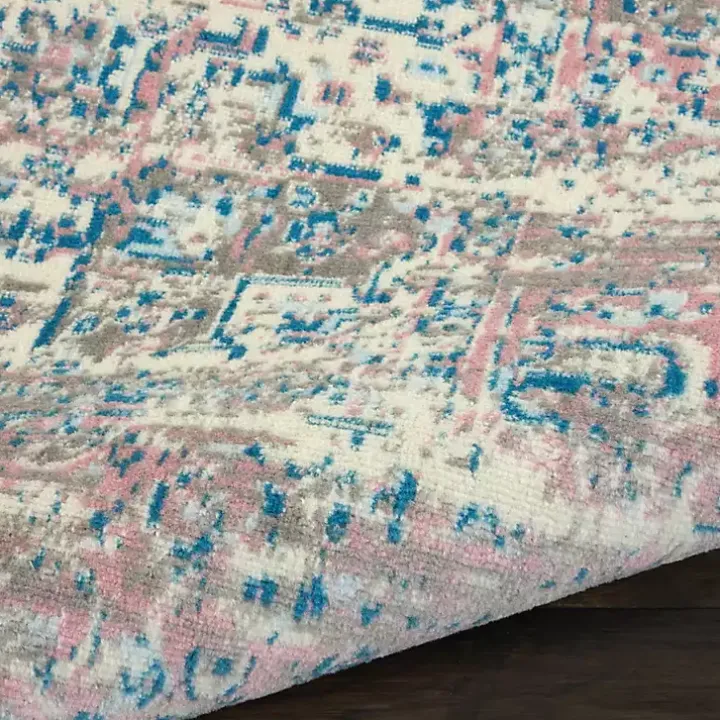 Ivory and Pink Central Medallion Area Rug, 7x9
