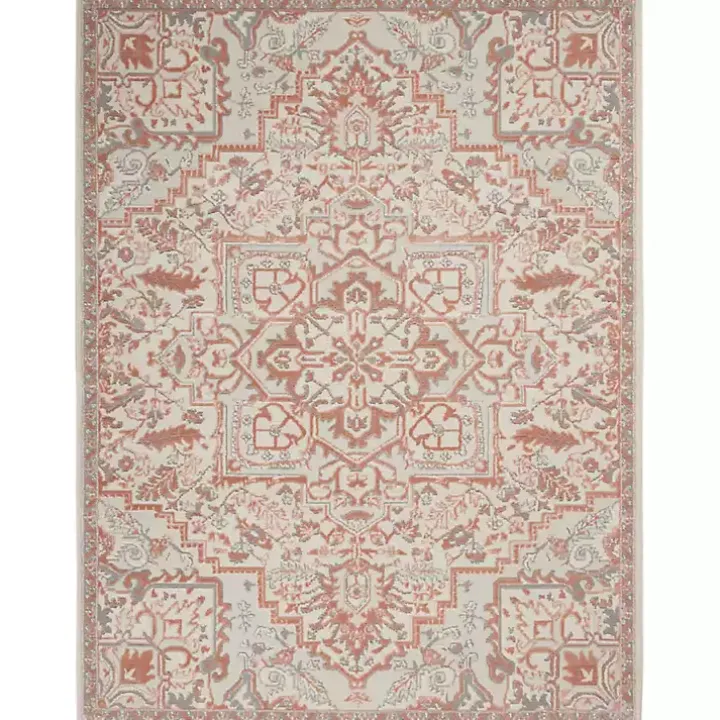 Ivory and Rose Floral Medallion Area Rug, 5x7