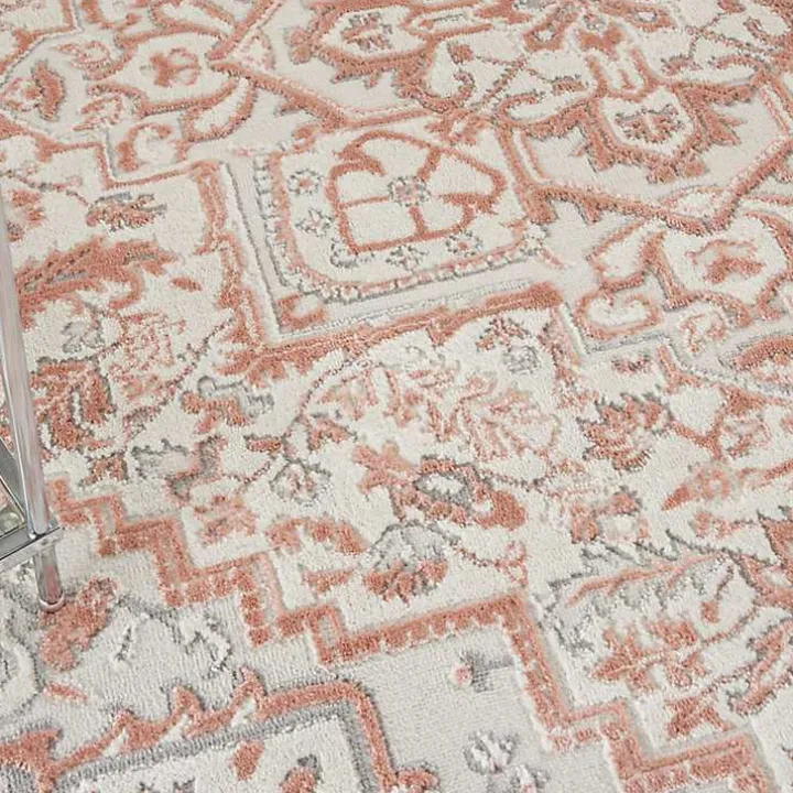 Ivory and Rose Floral Medallion Area Rug, 5x7