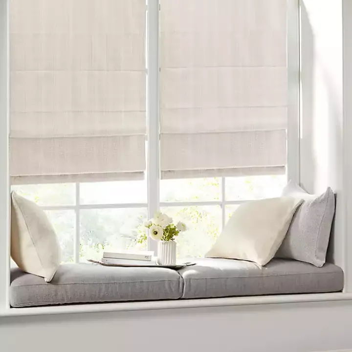 Ivory Basketweave Cordless Roman Shade, 33 in.