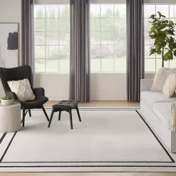 Ivory Bordered Indoor/Outdoor Area Rug, 8x10