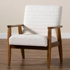 Ivory Boucle & Wood Frame Accent Chair