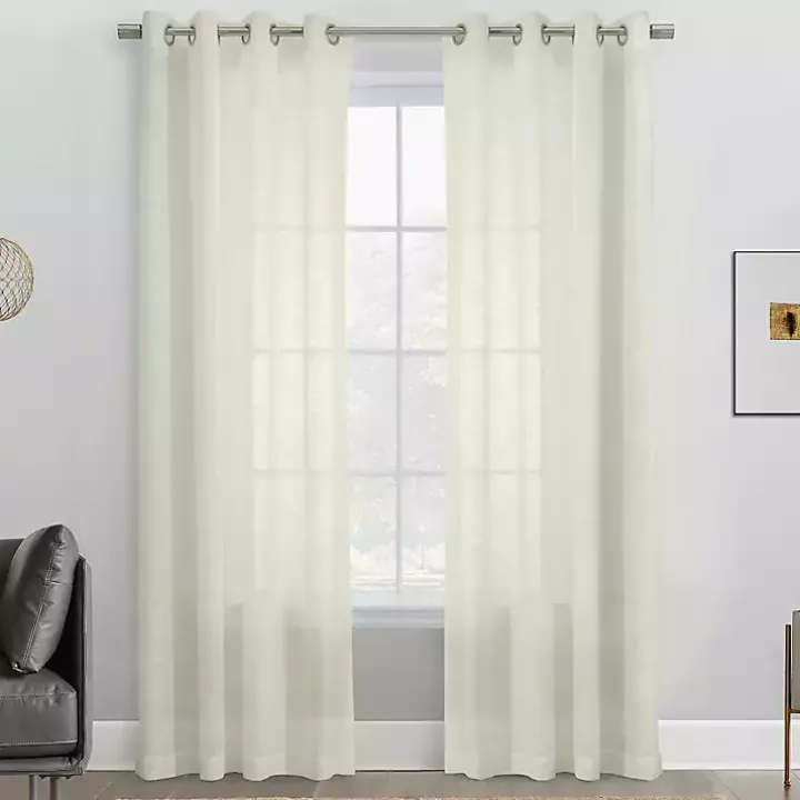 Ivory Boucle Sheer Single Curtain Panel, 95 in.