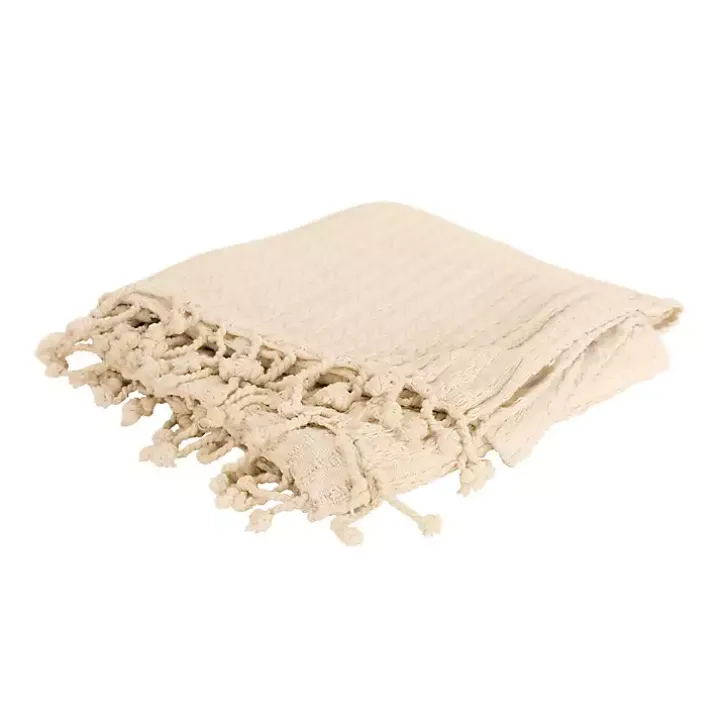 Ivory Cable Knit Tassel Throw