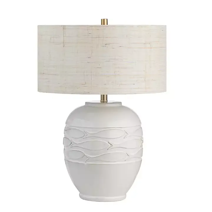 Ivory Carved Fish Ceramic Table Lamp