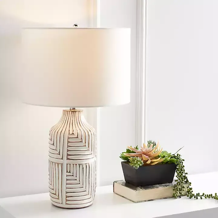 Ivory Carved Wood Dianne Table Lamp