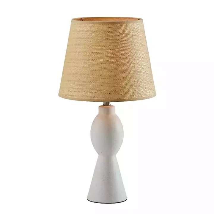 Ivory Ceramic Woven Rattan Shade Table Lamp