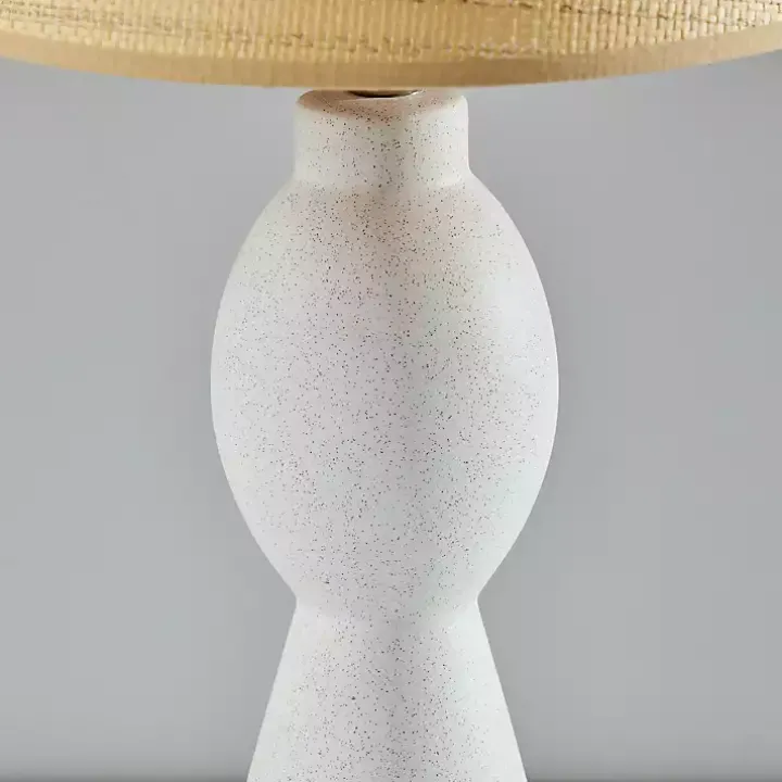 Ivory Ceramic Woven Rattan Shade Table Lamp
