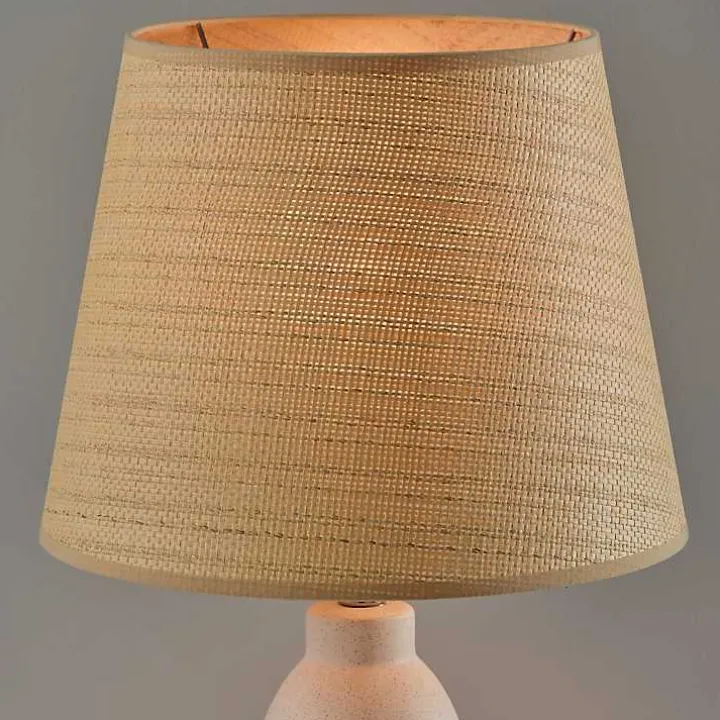 Ivory Ceramic Woven Rattan Shade Table Lamp
