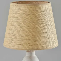 Ivory Ceramic Woven Rattan Shade Table Lamp