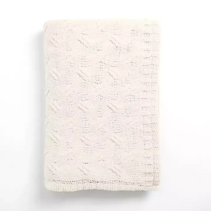Ivory Chenille Cable Knit Throw