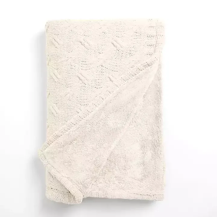 Ivory Chenille Cable Knit Throw