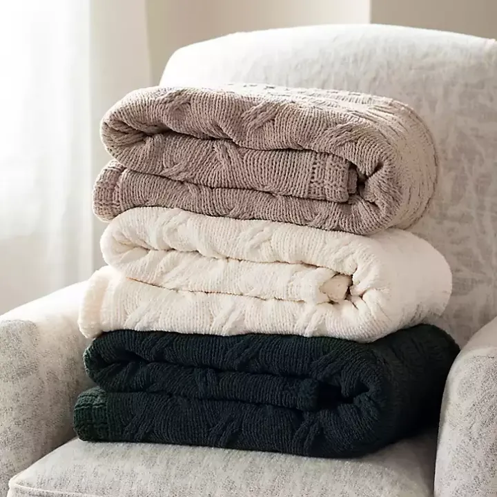 Ivory Chenille Cable Knit Throw