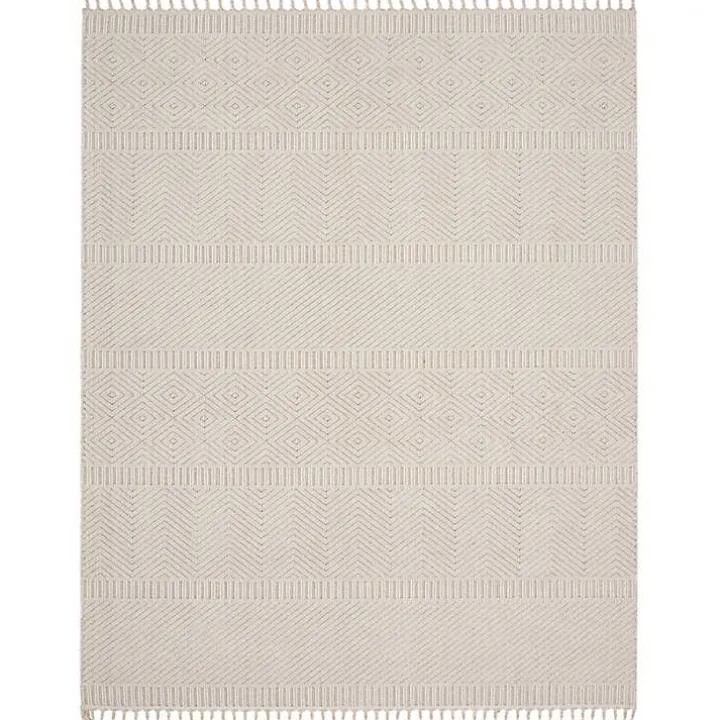 Ivory Chevron Diamond Tasseled Area Rug, 7x10