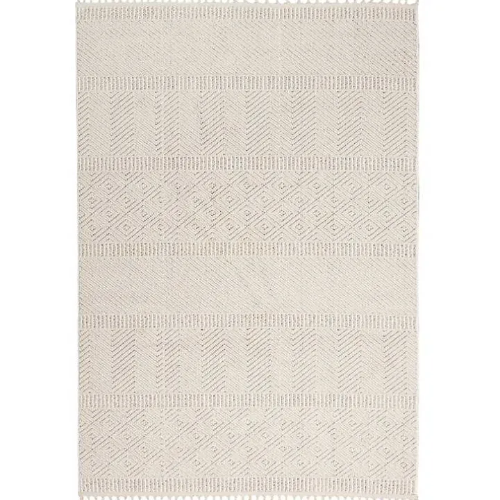 Ivory Chevron Diamond Tasseled Area Rug, 5x7