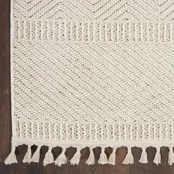 Ivory Chevron Diamond Tasseled Area Rug, 5x7