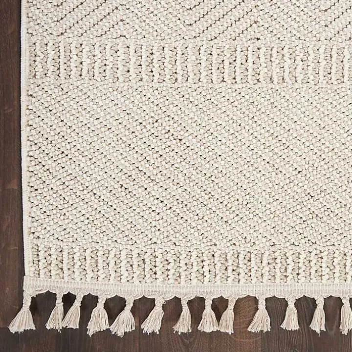 Ivory Chevron Diamond Tasseled Area Rug, 5x7