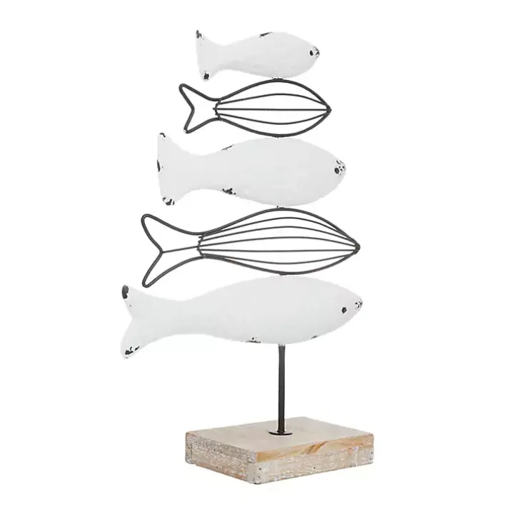 Ivory Distressed Coastal Fish School Statue