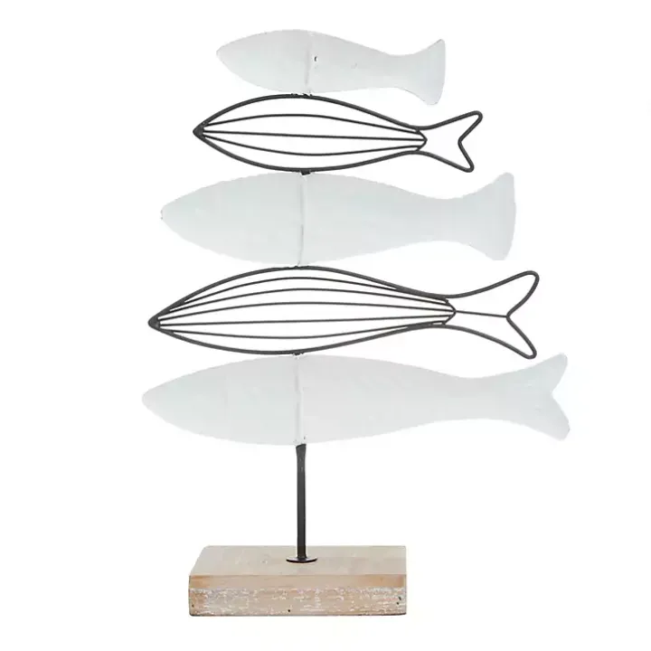 Ivory Distressed Coastal Fish School Statue