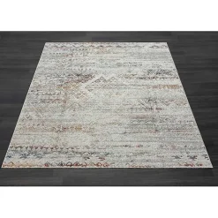 Ivory Distressed Medallion Washable Area Rug, 5x7