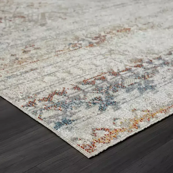 Ivory Distressed Medallion Washable Area Rug, 7x9