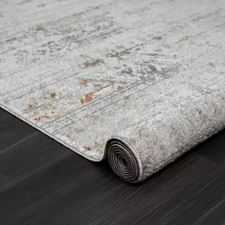 Ivory Distressed Medallion Washable Area Rug, 7x9