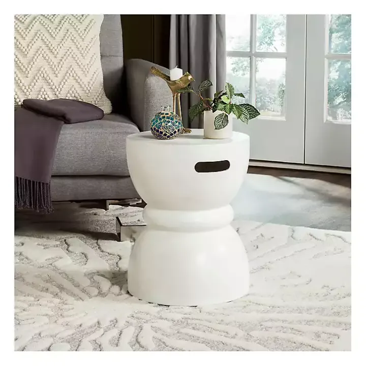Ivory Drum Accent Table with Handles