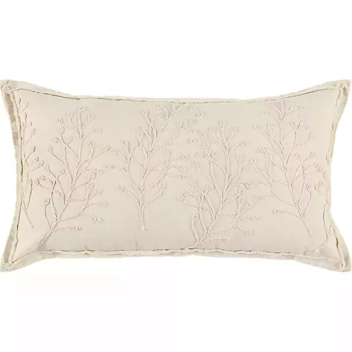 Ivory Embroidered Botanical Pillow