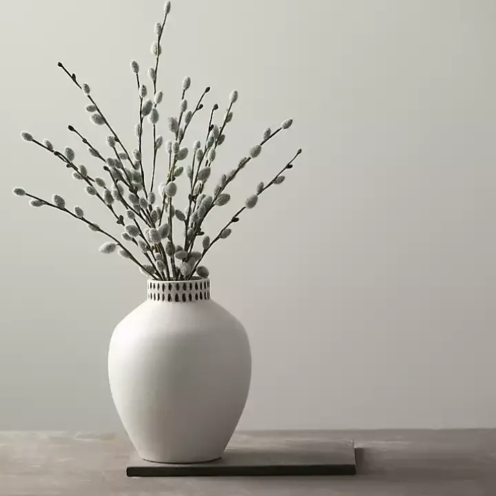 Ivory Etched Ceramic Urn Vase