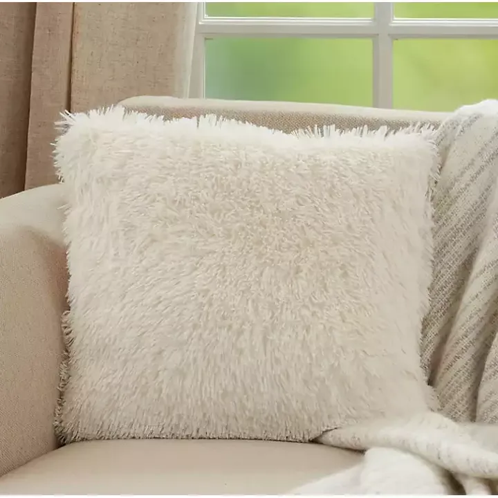 Ivory Faux Fur Throw Pillow