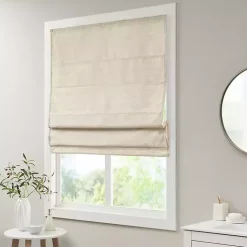 Ivory Faux Silk Room Darkening Roman Shade, 31 in.