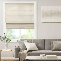 Ivory Faux Silk Room Darkening Roman Shade, 33 in.