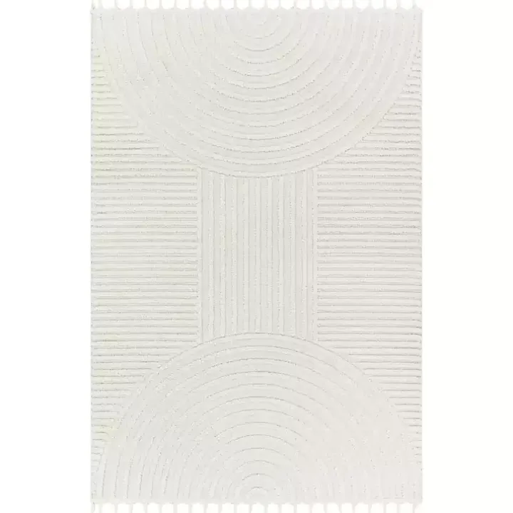 Ivory Geometric Lines Tassel Area Rug, 6x9