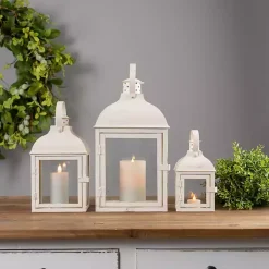 Ivory Metal Slope Top Lanterns, Set of 3